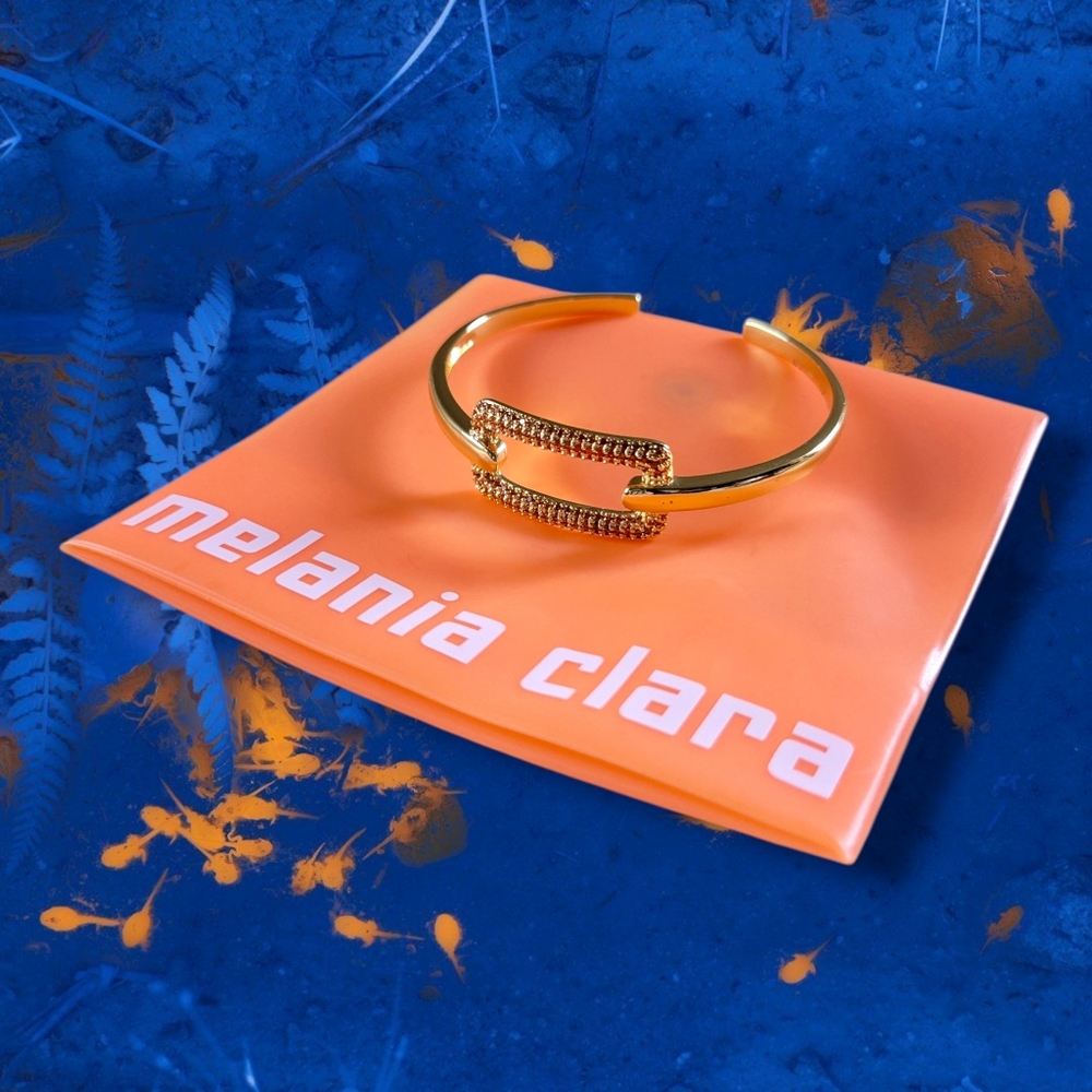 Melania Clara | Gold Tone Pavé Crystal Statement Open Cuff Bracelet